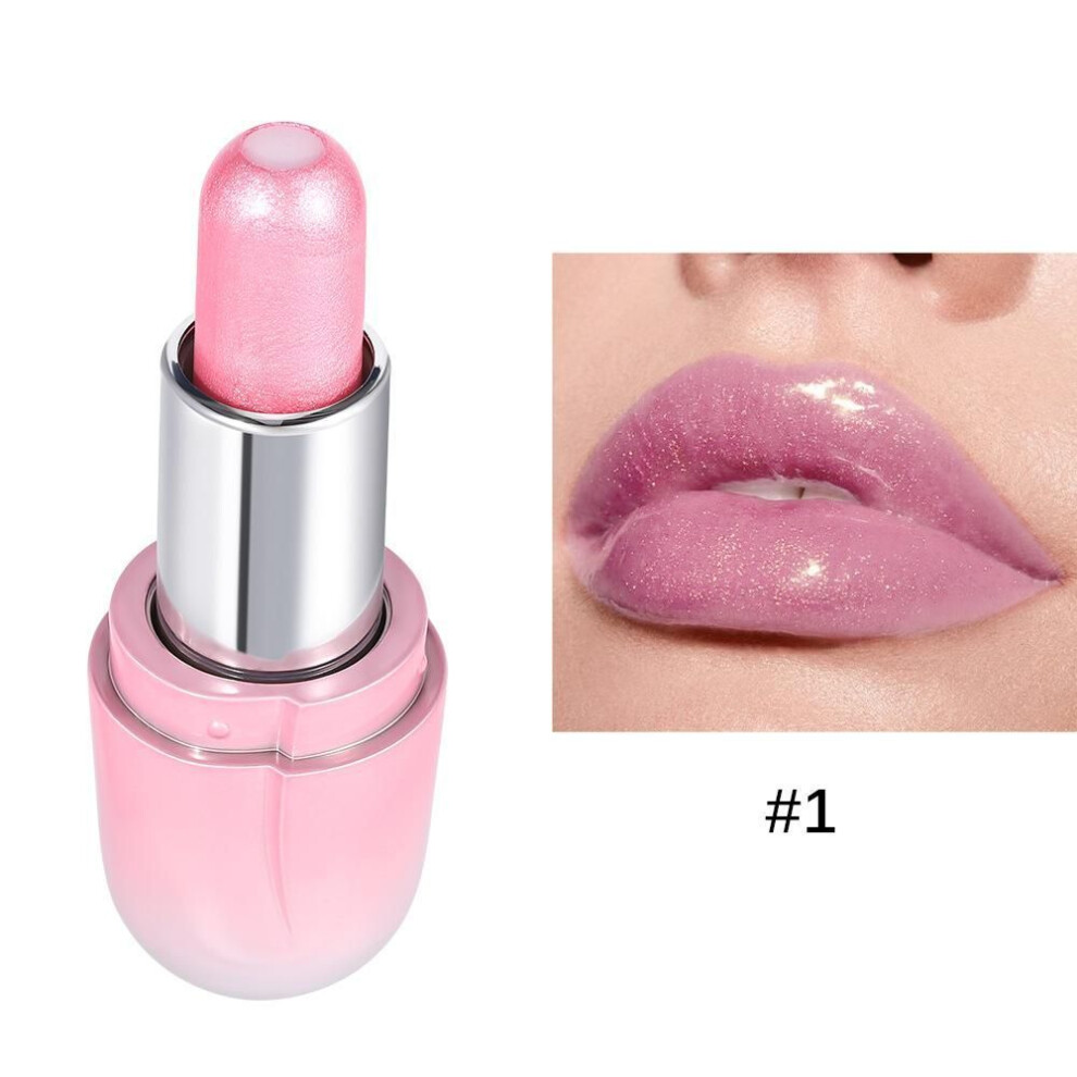 (1#) Sandwich Lipstick Pearlescent Long Lasting Waterproof Glitter Lipstick Shimmer Pearlescent Shiny Metallic Pink Lip Gloss Lip Glaze