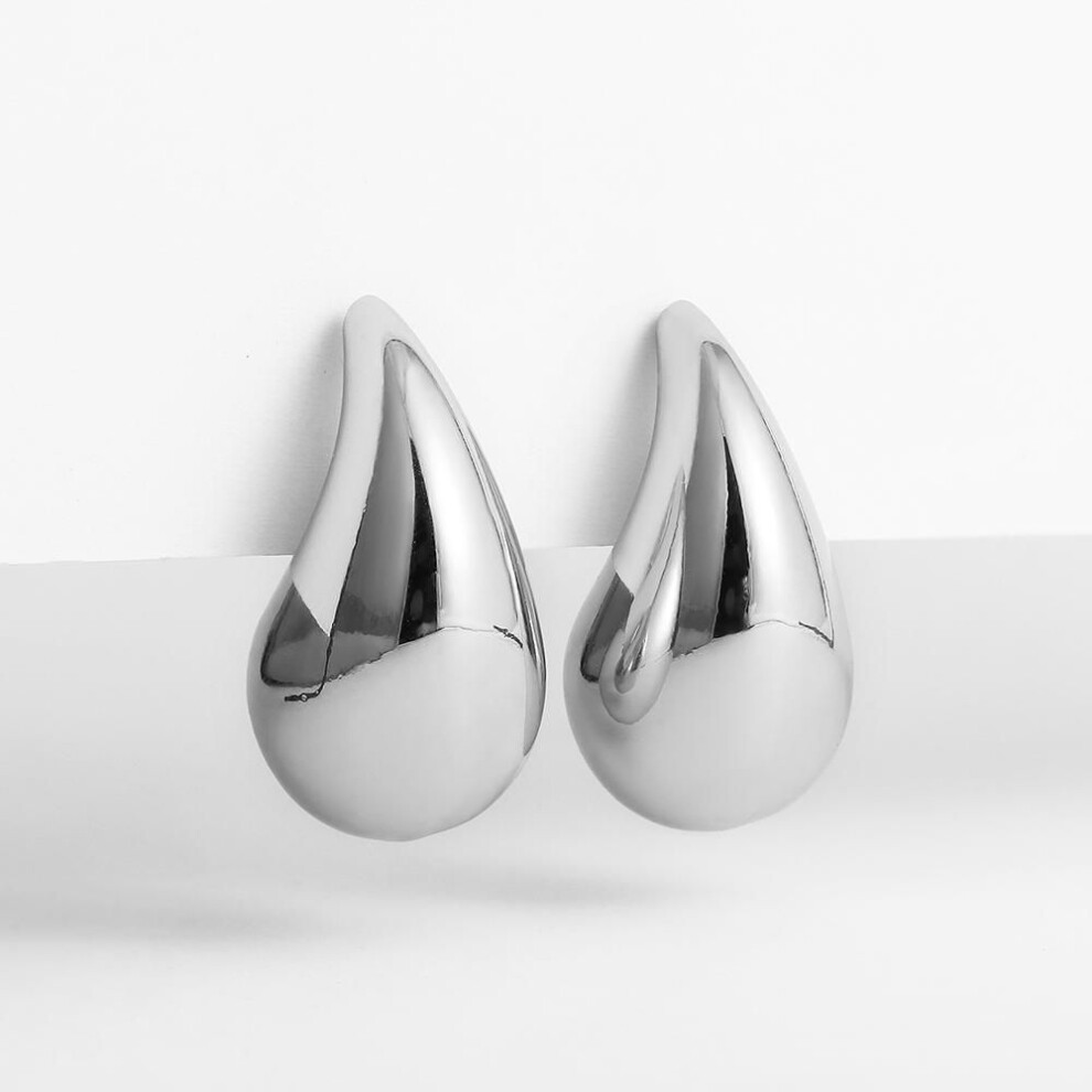 (silver) Chic Exaggerate Big Waterdrop Drop Earrings for Women Dupes Chunky Teardrop Stainless Steel Gold Plated Statement Ear Jewelry
