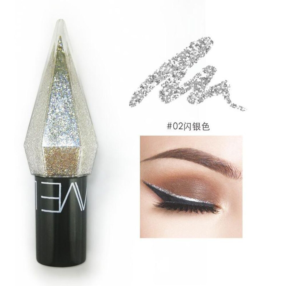 (02) Shiny Silver Eyeliner Eyeshadow Waterproof Diamond Rose Gold Color Glitter Sequins Eyeliner Eye Shadow Makeup Beauty Cosmetics