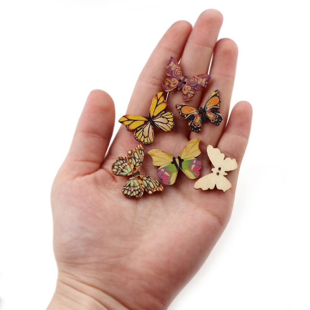 (50pc/bag) 50pc 2 Holes Colorful Butterfly Wooden Buttons Fit Sewing And Scrapbooking Sewing Buttons For Craft Diy Mixed