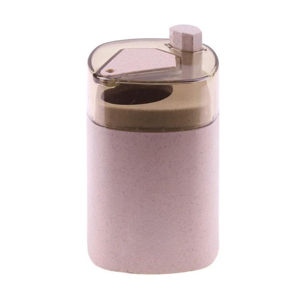 (pink) Automatic Toothpick Holder Container Wheat Straw Household Table Toothpick Storage Box
