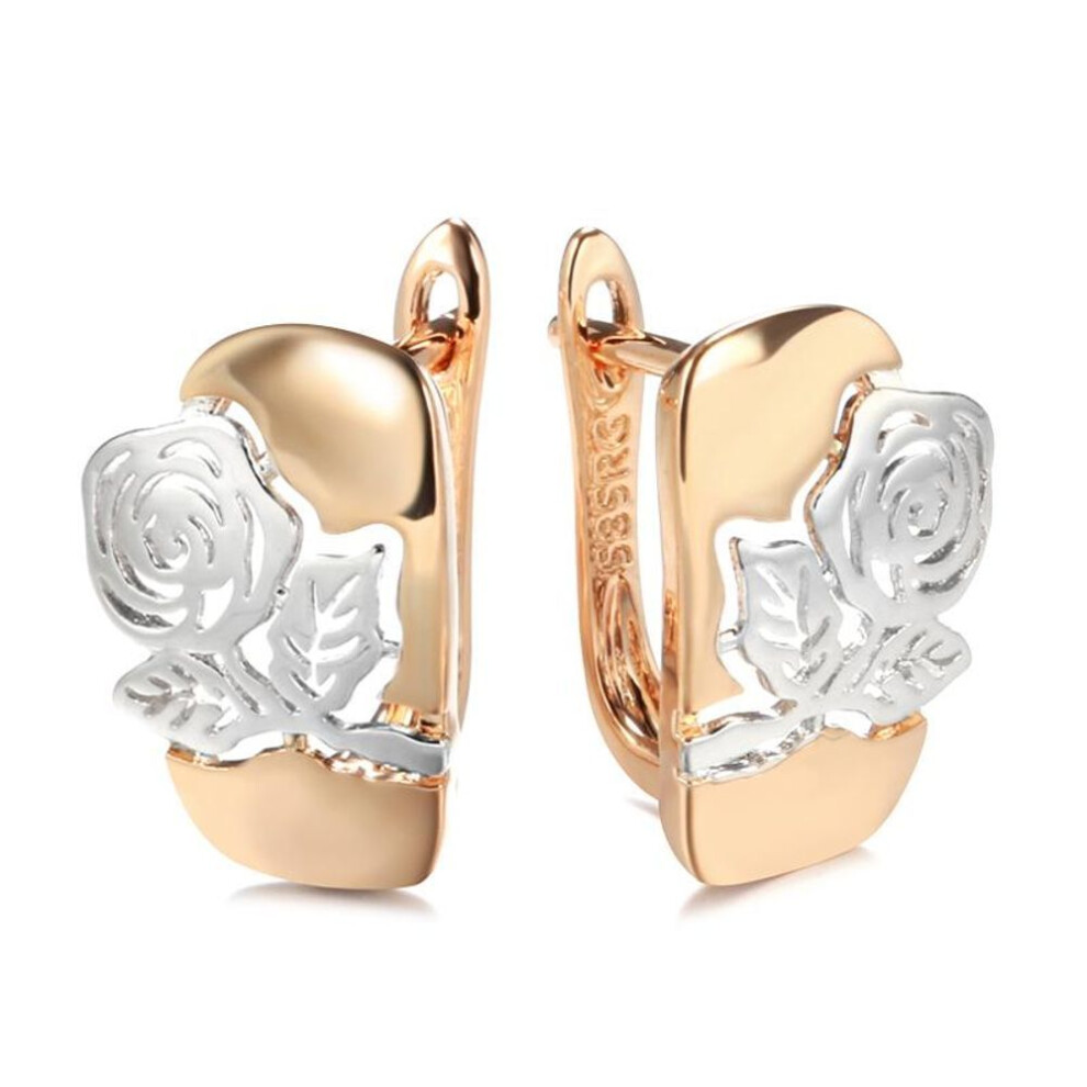(rose gold) Kinel Rose Gold Earrings With Silver Color Flower