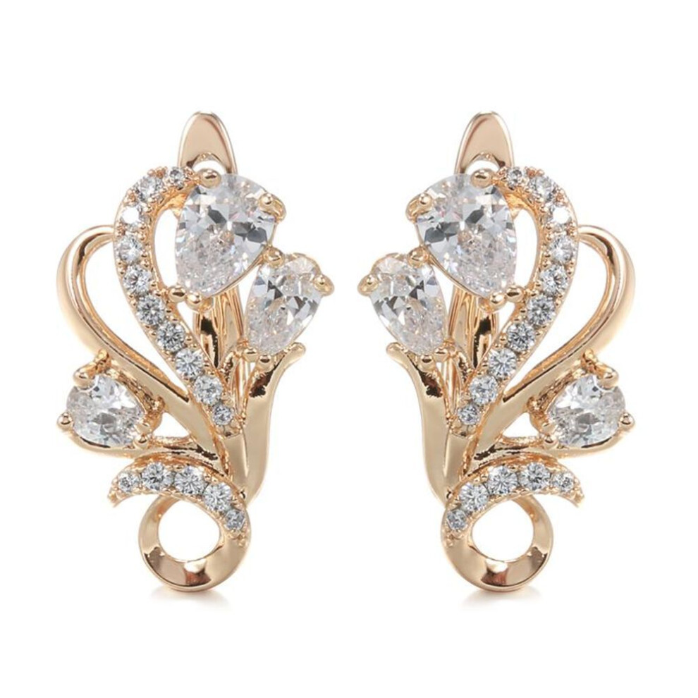(rose gold) Kinel Shiny Natural Zircon Crystal Flower Drop Earrings Rose Gold Jewelry