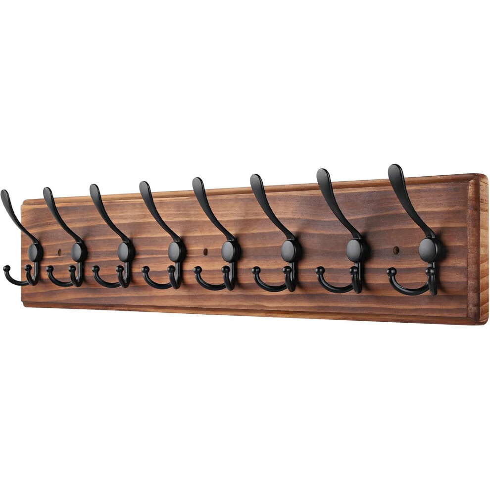 (8 hooks, Brown) Wall Mounted Coat Hooks, Wooden Heavy Duty Coat Rack for Wall,8 Triple Coat Hanger Hooks for Hanging Coats,Jacket,Hat,Clothes,Brown (Brown, 8 Hooks)