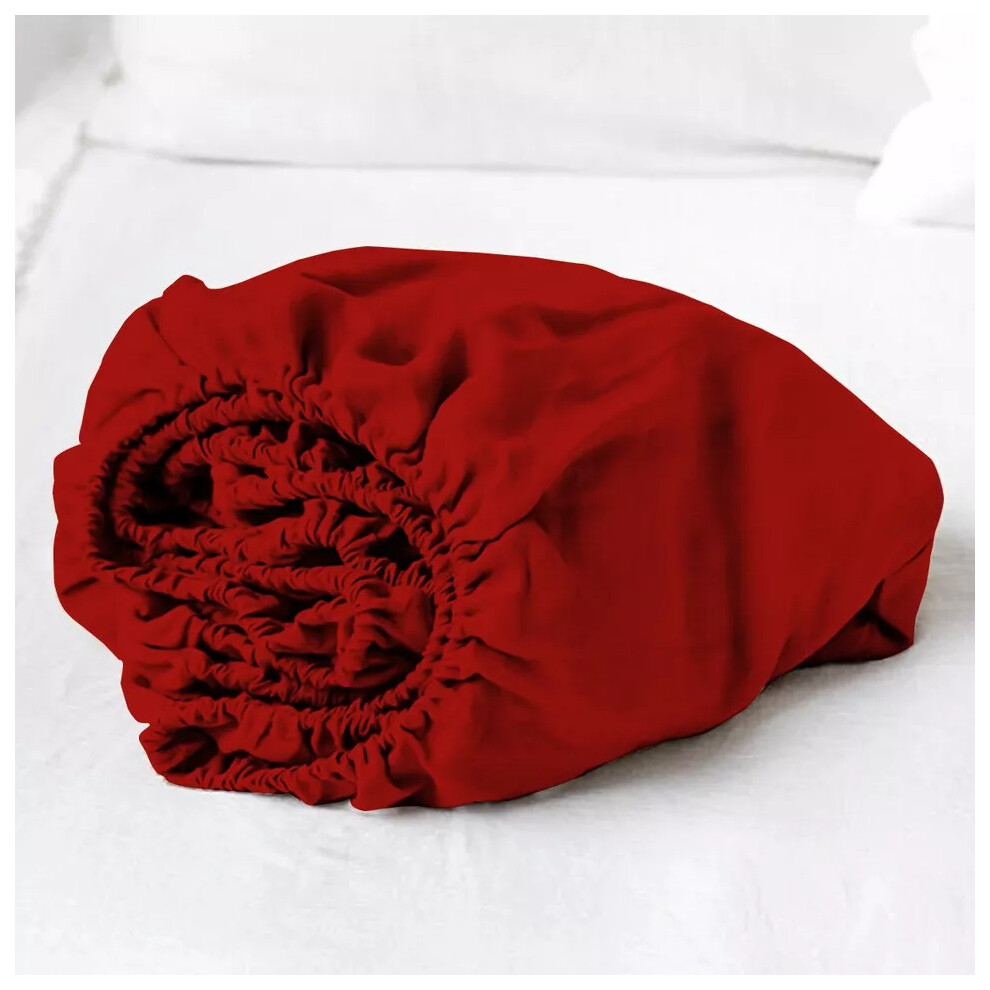 (Red, King Size  (152 x 200 cm)) Full Fitted Sheet Bed Sheets 100% Poly Cotton Single Double King Super King Size-image-OPC-PG589MR-NEW
