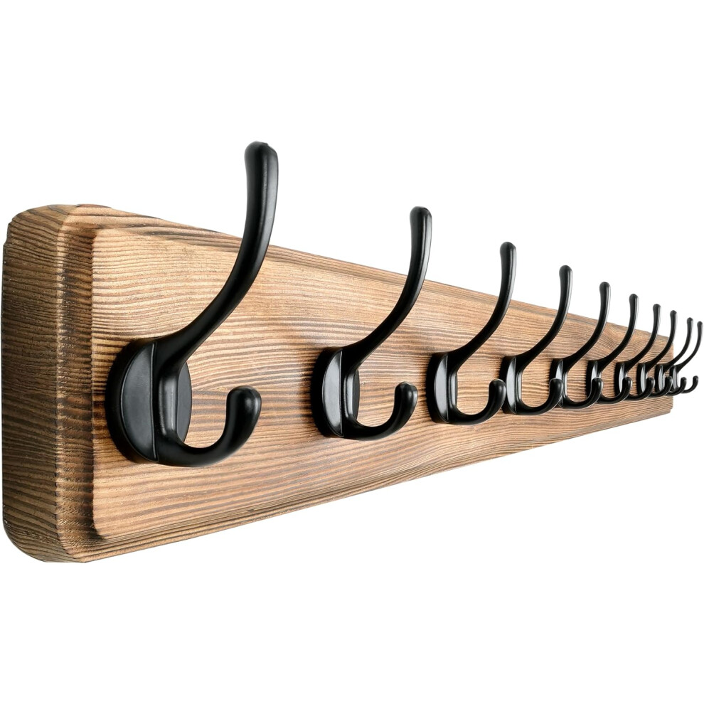 (L=97cm(1pcs), Natural & Black) Coat Rack Wall: 97cm Long, Patented, 10-Double-Hooks Wooden Wall Mounted Coat Rack Coat Hanger Hook Rail for Winter Coats Hat Jacket Clothing,