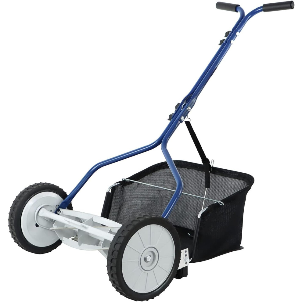 (46cm 5-blade with grass catcher) Push Reel Lawn Mower, 46cm 5-blade with grass catcher, Blue