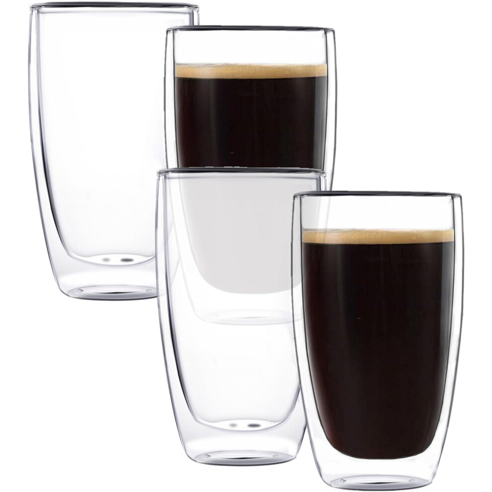 (400ML/13.5OZ-4) Double Wall Glass Cups 400ML/13.5OZ Set of 4,Clear Insulated Coffee Mugs, Heatproof Glass Cups for Water or Beverage Drinks