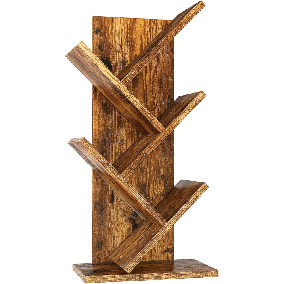 (60 cm | 4-Tier, Rustic Brown) 4 Tier Tree Bookshelf, Small Bookcase, Modern Wood Book Storage Rack, Freestanding Book Shelf for Books/Movies/CDs,