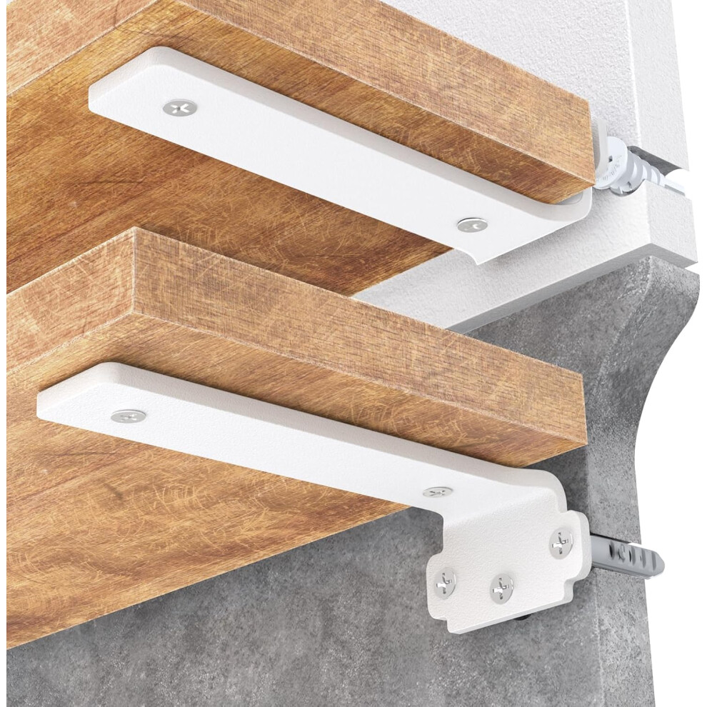 (20cm, White 8 Pack) 8 Pack Floating Shelf Brackets 20 cm, Heavy Duty Shelf Brackets for Shelves, White Metal Wall Shelf Support Brackets, 75KG Load Capacity