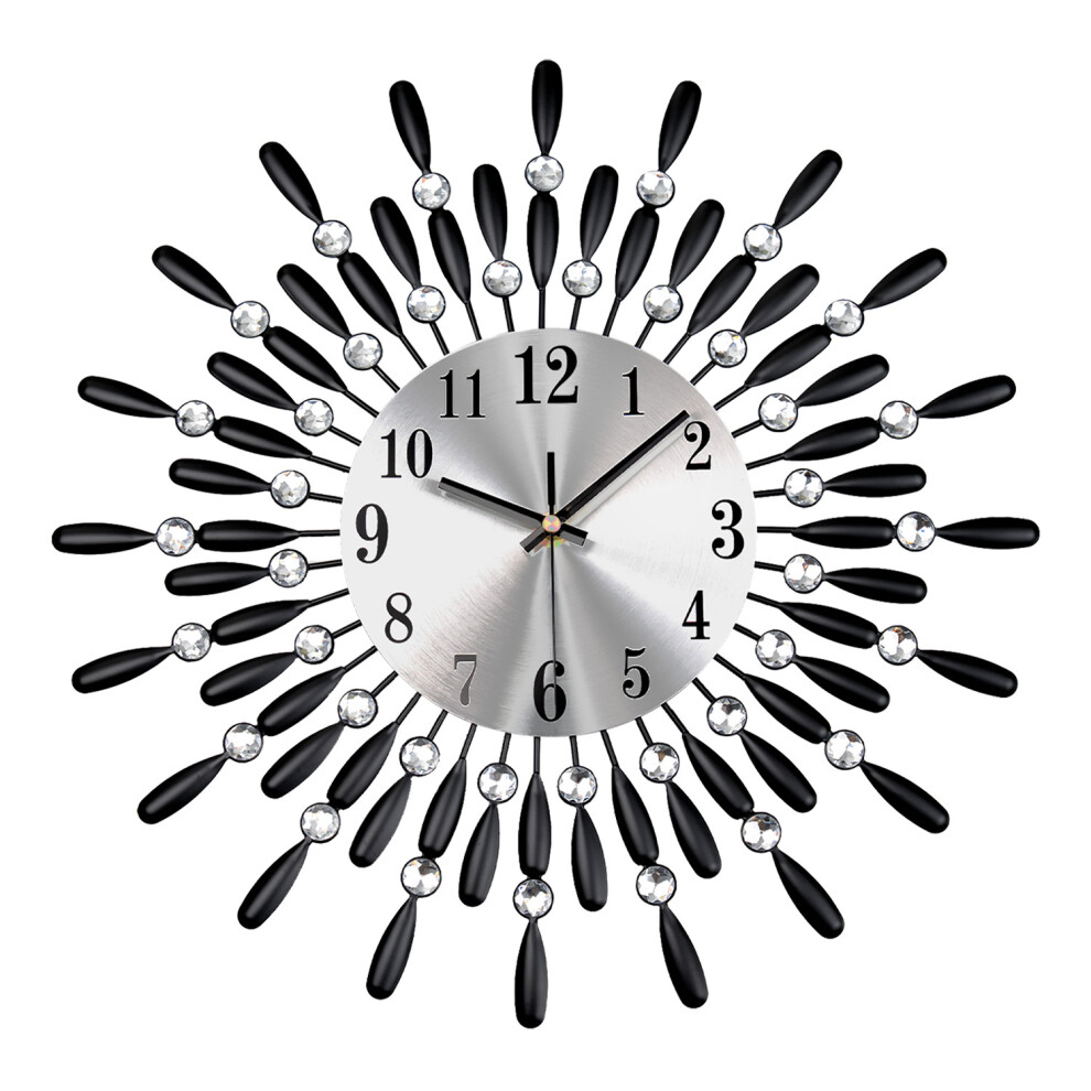 (Wall Clock Black) 38cm Diamante Beaded Crystals Quartz Jeweled Wall Clock Home Decor Living Room