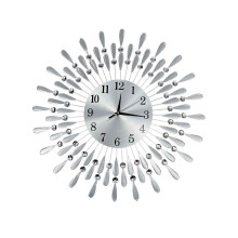 (Wall Clock Silver) 38cm Diamante Beaded Crystals Quartz Jeweled Wall Clock Home Decor Living Room