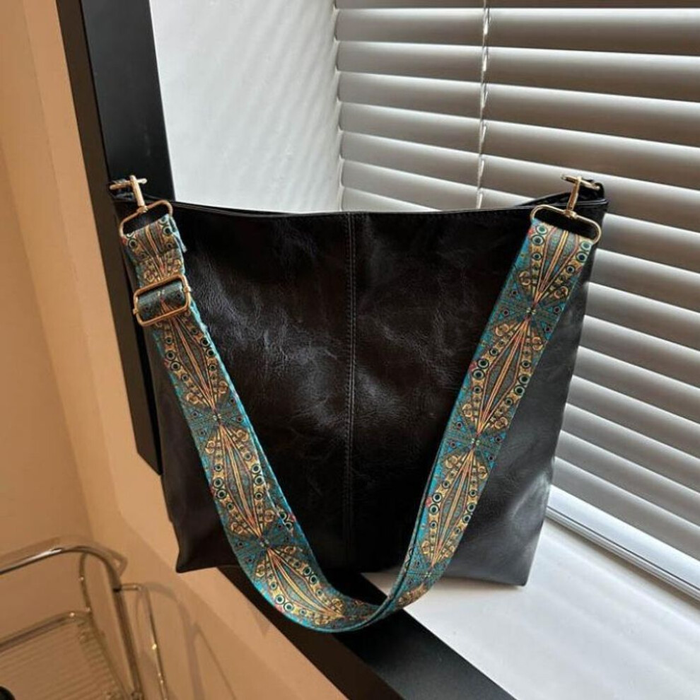 (black) Vintage Shoulder Bag For Women Pu Leather Bucket Bag Luxury Style Crossbody Bag Lady Messenger Bag Shopping Tote Purse