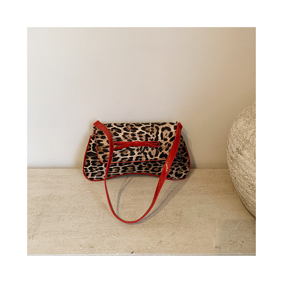 Color Sophisticated Red Block Leopard Print Small Bag With Unique Bow Stylish For Outfits