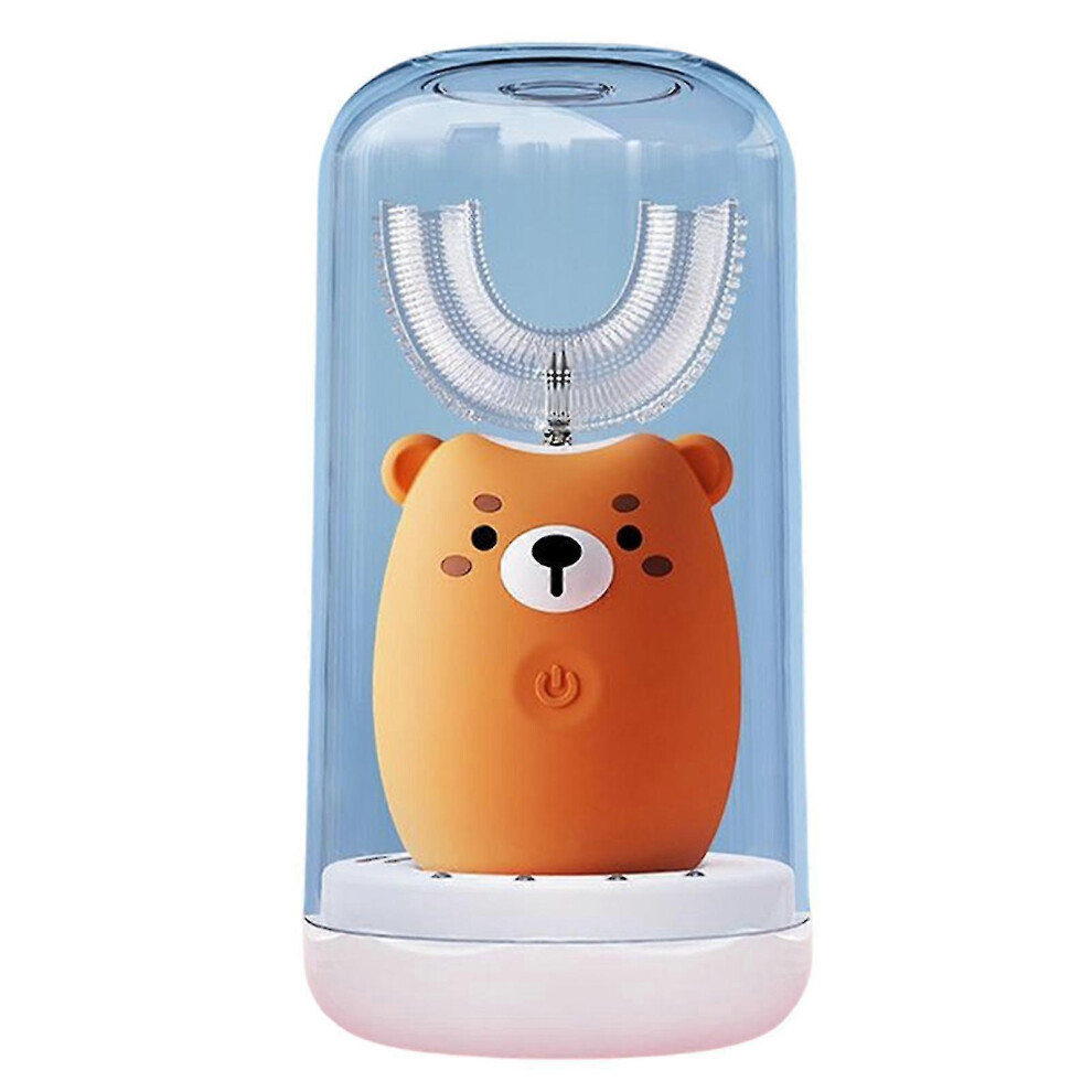 Spiez Blue,Brown (6-12 Years Old, Brown) Cartoon Bear Electric Toothbrush For Children Waterproof U-Shaped Full Automatic Toothbrush
