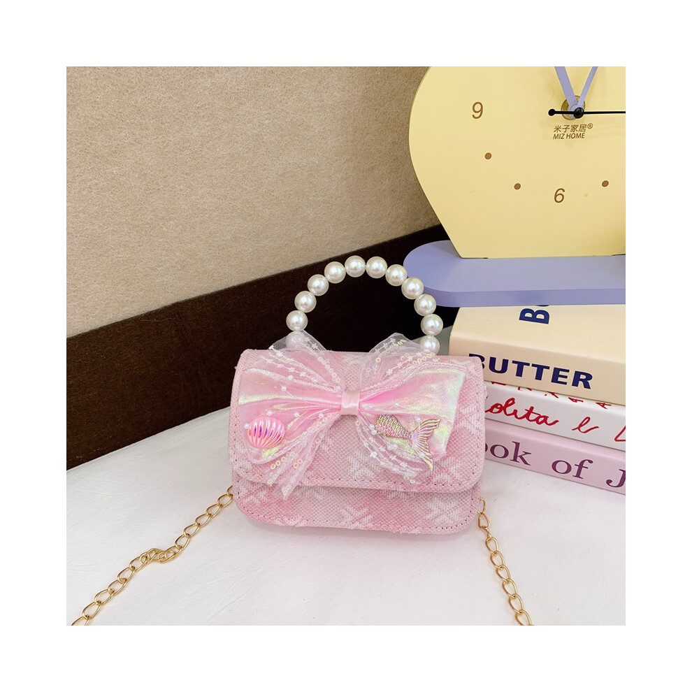 (Pink Bow) Playful Knot Butterfly Kids Handbag In Pink With Trendy Chain For Girls Strap