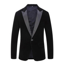 (M, One size) Mens Velvet Peak Lapel Banquet Party Suit Jacket