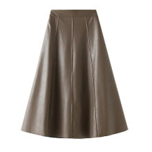 (M, One size) Women Vintage Leather Skirt Autumn and Winter High Waist Temperament Half Skirt
