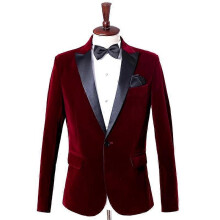 (M, One size) Mens Velvet Peak Lapel Banquet Party Suit Jacket-Red