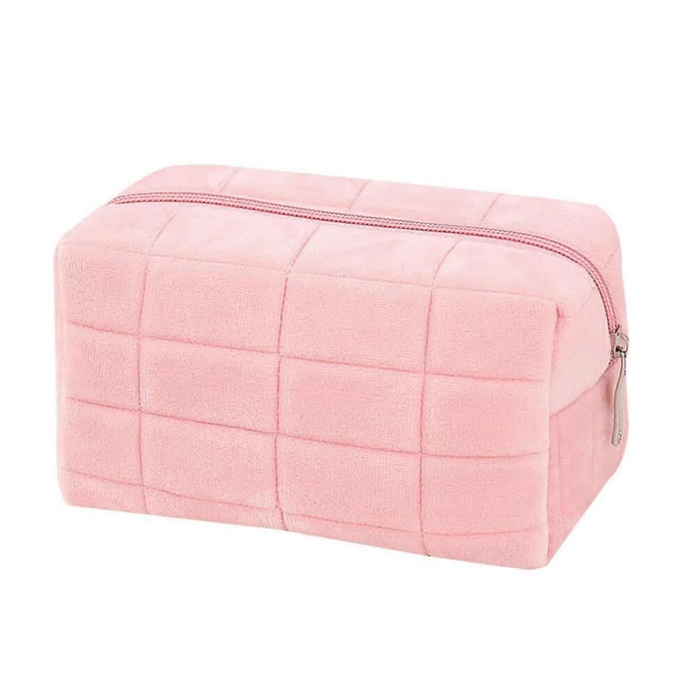(As show, One size) LINJOU Small Makeup Bag Plush Pencil Case Multi-functional Capacity Bag Zipper Pouch Cosmetic BagPink