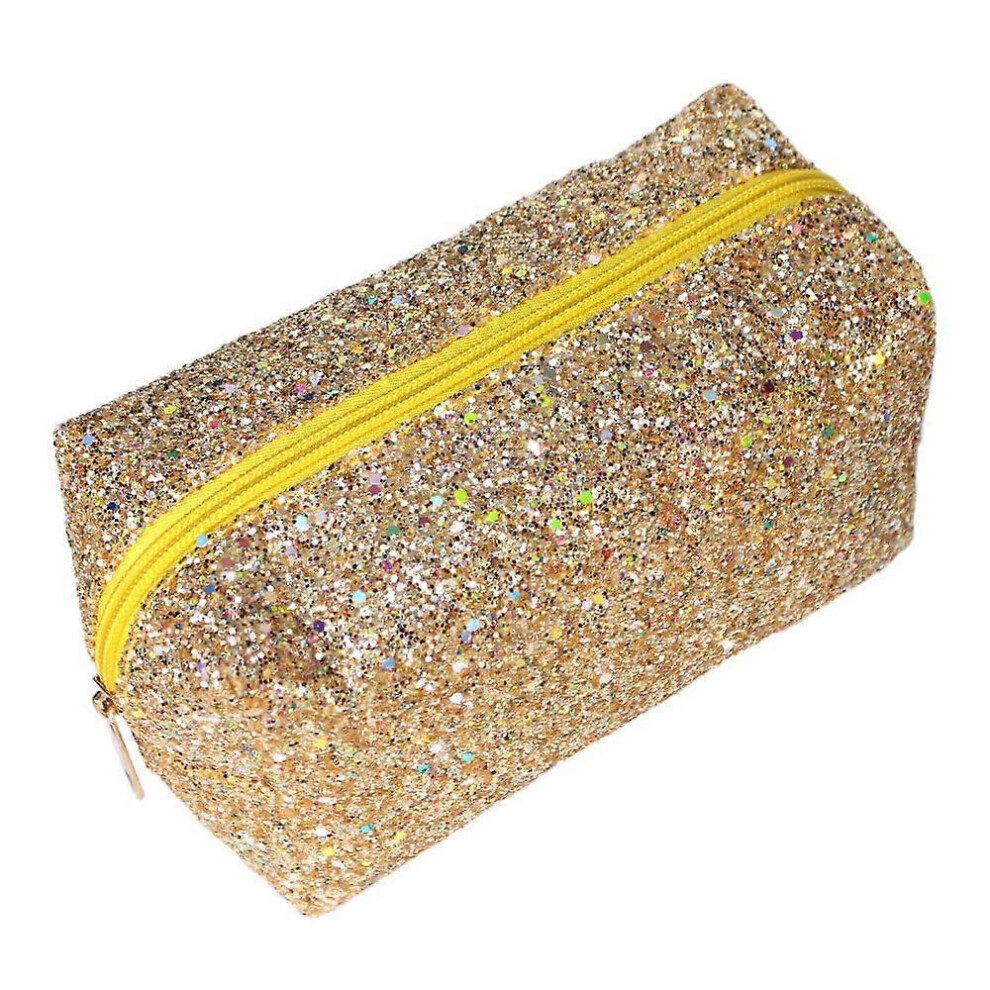 Gold (As Show, One Size) Linjou Glitter Bright Cosmetic Bag Waterproof Zipper Tote Bag Suitcase Organizer Travel Case (Gold)
