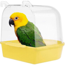 (As show, One size) LINJOU Bird Bath Tub,Hanging Bathtub Bird Cage Supplies with Hooks, for Small Birds, Canary (Yellow)