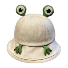 (Beige, One size) Farfi Sun Hat Cute Frog Design Sun Protection Wide Brim Cartoon Frog Women Bucket Hat For Outdoor