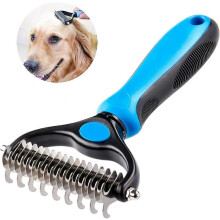 (As show, One size) LINJOU Dematting Comb for Dog and Cat, Pet Grooming Rake Double Sided Deshedding Tool(Blue)