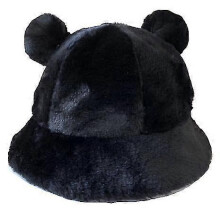 (black, One size) Women Girl Winter Cute Ear Thickened Plus Fleece Leopard Bucket Hat