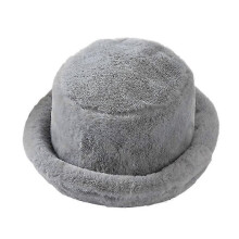 (Grey, One size) Winter Faux Fur Bucket Hat Fluffy Fuzzy Warm Hat Fisherman Hat For Women