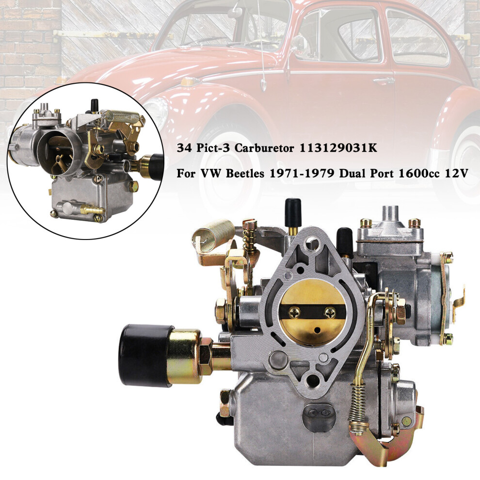 Areyourshop 34 Pict-3 Carburetor 113129031K For Vw Beetles 1971-1979 Dual Port 1600Cc 12V 6935462397662