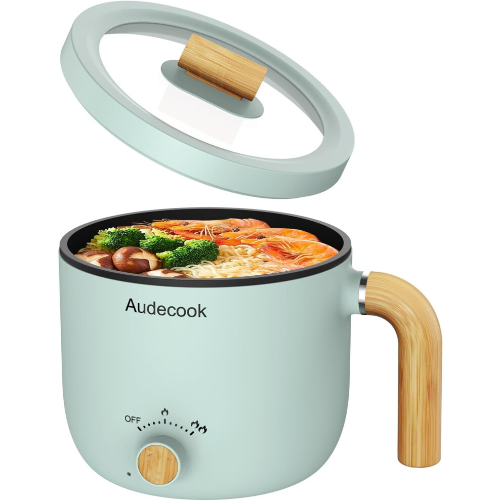 (1.5 Litres, Green) 1.5L Rapid Noodles Cooker, Portable Nonstick Mini Multicooker, Electric Skillet with Dual Power Control for Ramen/Pasta/Egg/Soup/Oatmeal (Green)