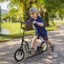 HOMCOM Kids Stunt Scooter with 12" Rubber Tyres, Adjustable Handlebar, Black