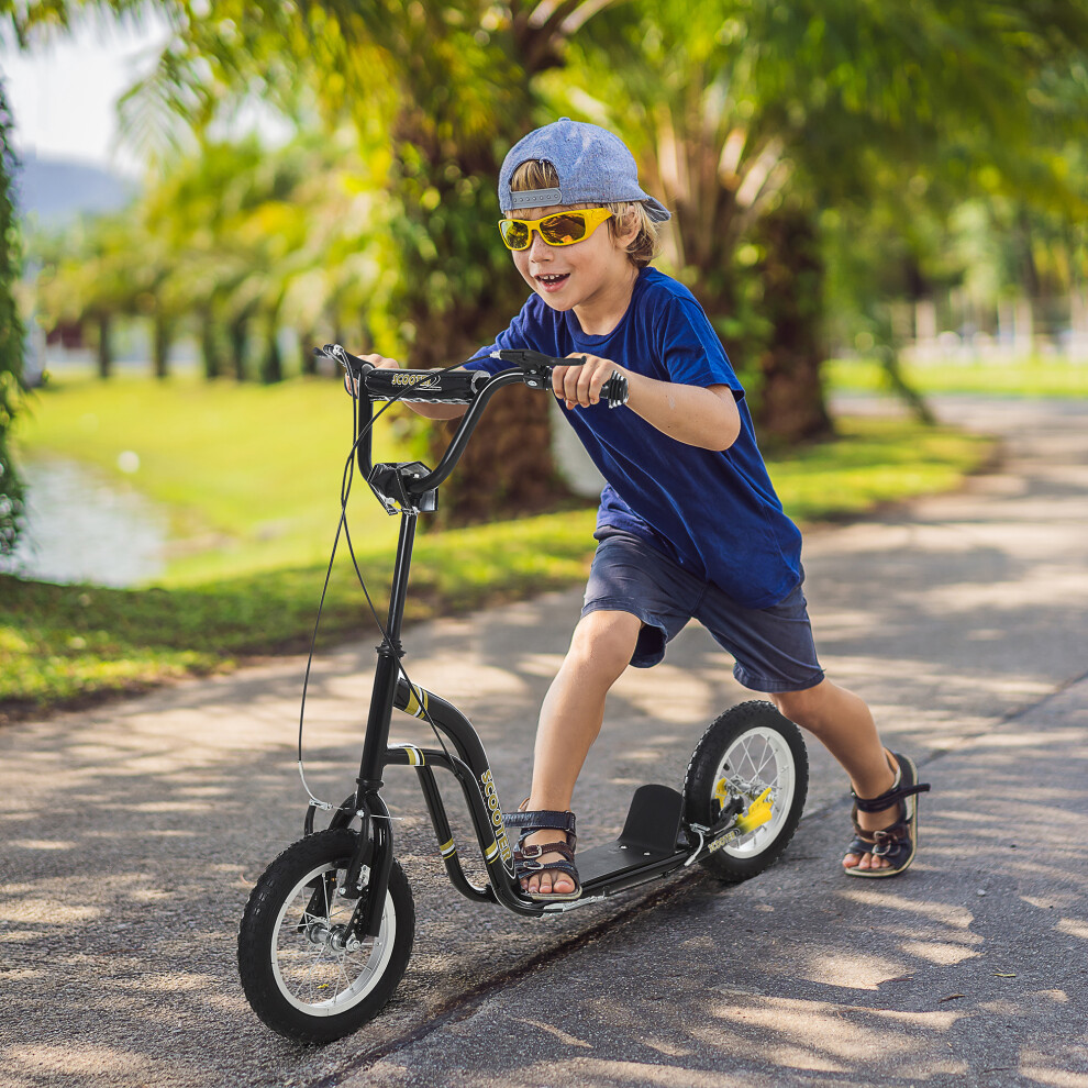 Homcom Kids Stunt Scooter With 12" Rubber Tyres, Adjustable Handlebar, Black