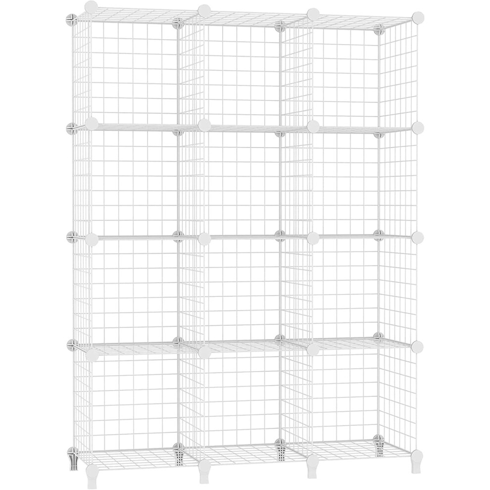 (12 CUBE, White) Cube Storage Unit, 12 Cube Wire Storage Racks, Multifunctional DIY Bookcase and Shelving Unit, Perfect for Office/Living Room/Kitchen/Bathroom