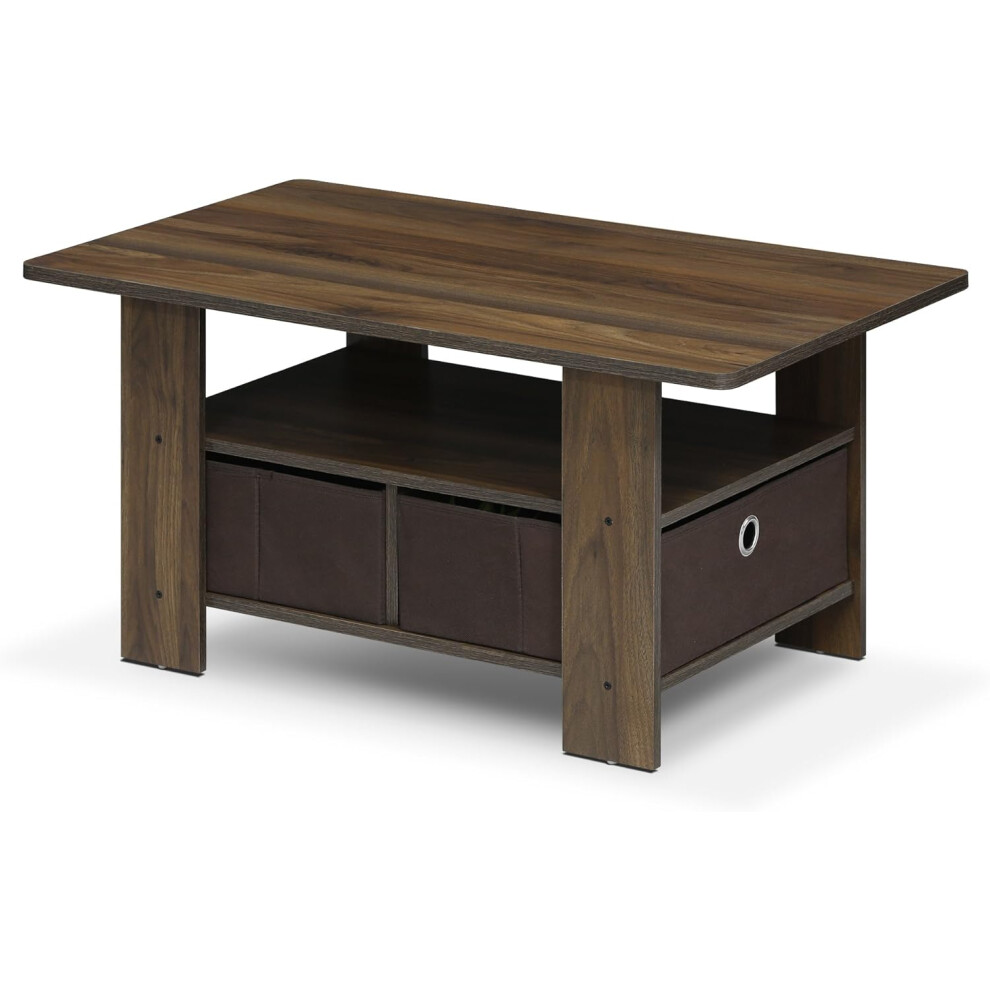 (Columbia Walnut/Dark Brown) Andrey Coffee Table with Bin Drawer, Columbia Walnut/Dark Brown
