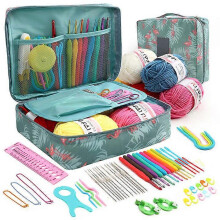 (C, One size) 59 Pack Ergonomic Crochet Hook Set 5 Rolls Yarn Knitting Needles Kit For Starters