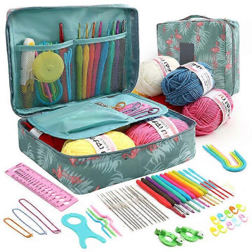 (C, One size) 59 Pack Ergonomic Crochet Hook Set 5 Rolls Yarn Knitting Needles Kit For Starters