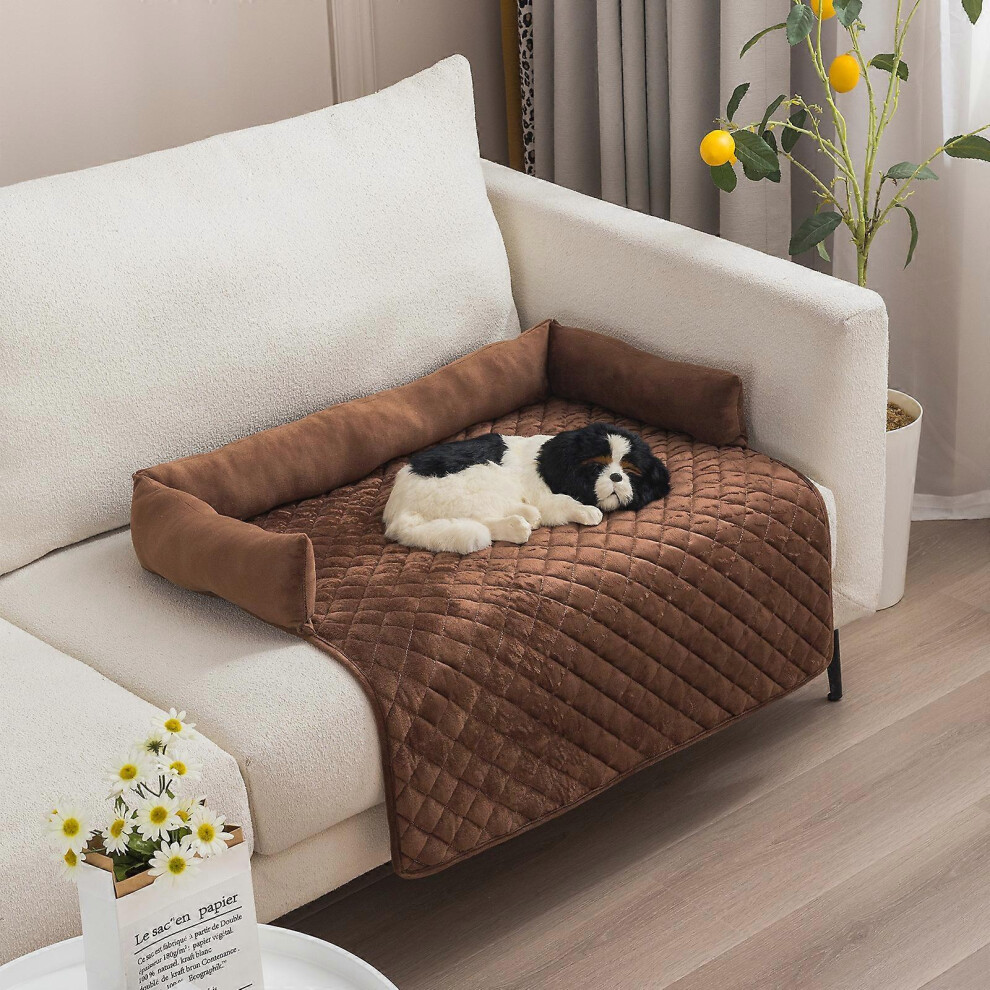 (90X135CM, One size) Brown Velvet Medium Pet Couch Sofa Bed, Slip Resistant, Waterproof, With 3-sides Cushions, Couch Protectors, Furniture Covers For-image-OPC-PG58VKV-NEW