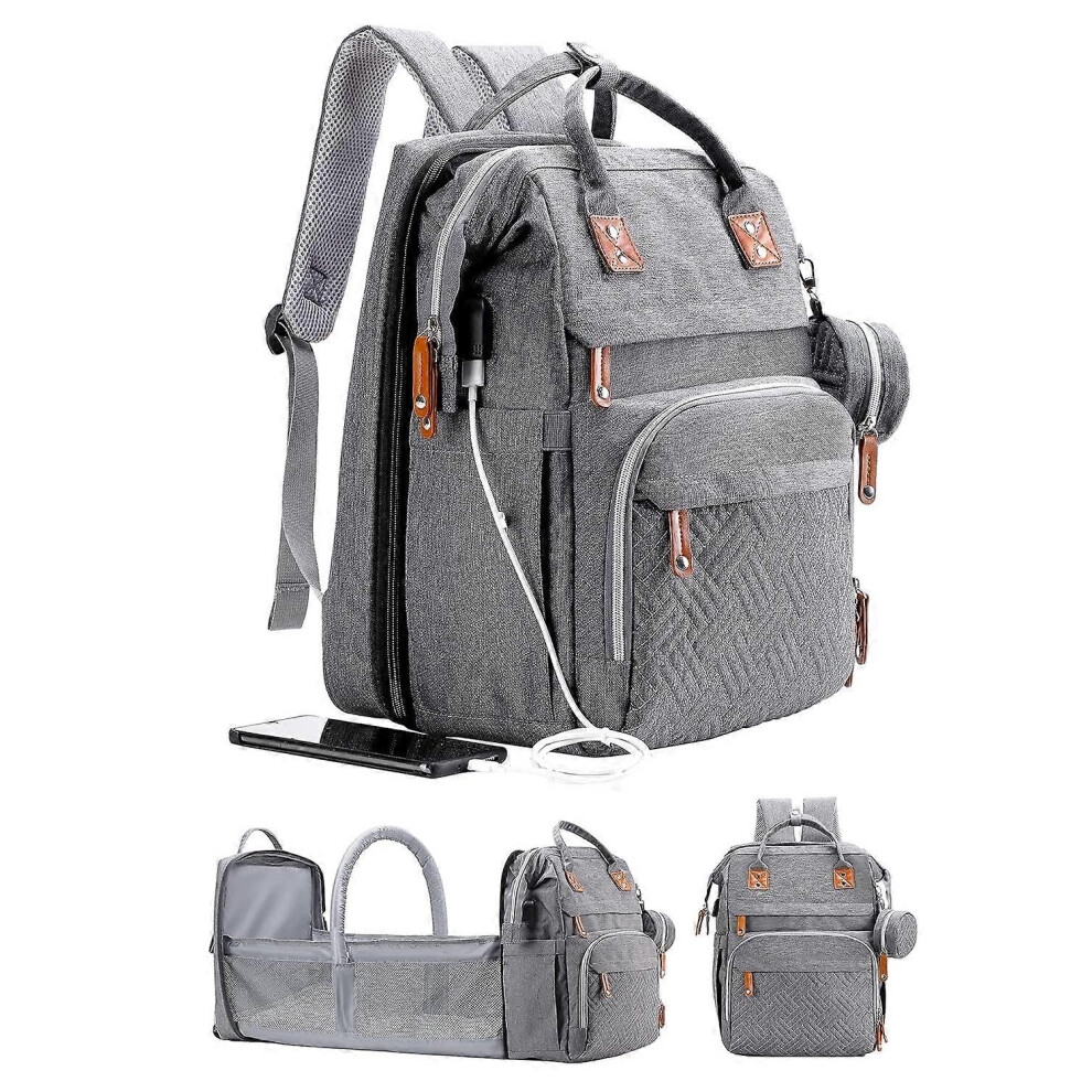 (Grey, One Size) Diaper Bag Backpack With Changing Station, Large Diaper Bag, Multifunctional Diaper Bag Blue,Grey Spiez
