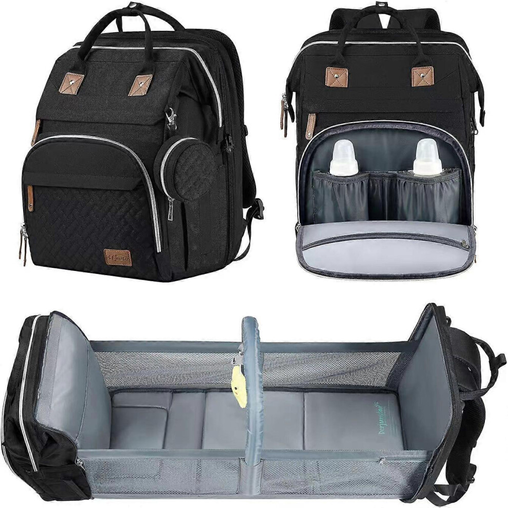 (Black, One Size) Diaper Bag Backpack With Changing Station, Large Diaper Bag, Multifunctional Diaper Bag Blue,Black Spiez