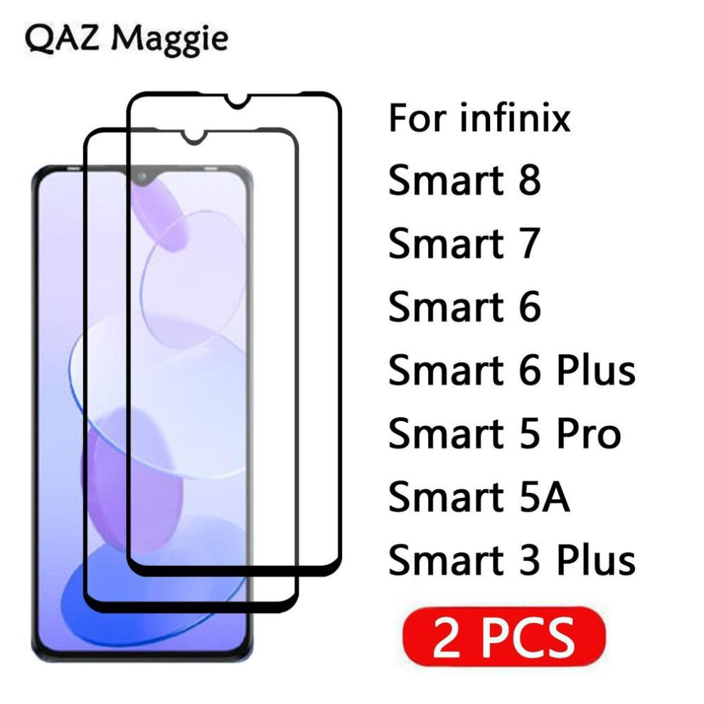 (as the picture, Infinix Smart 6) 2PCS For Infinix Smart 7 8 Glass Full Coverage Screen Protector Tempered Glass For Smart 6 5A 3 Plus Pro Film