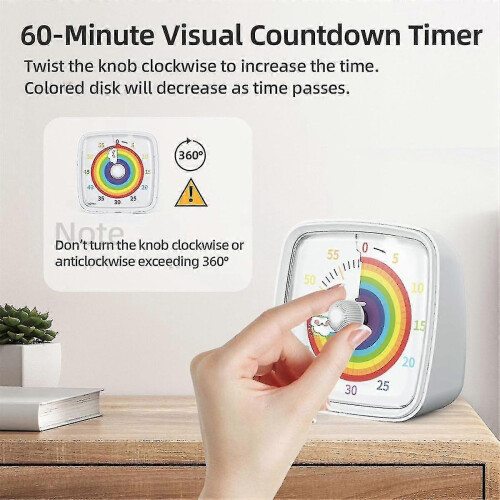 60-Minute Visual Timer with Night Light, Countdown Timer,Pomodoro Timer with Rainbow Pattern for Kids and Adults 1