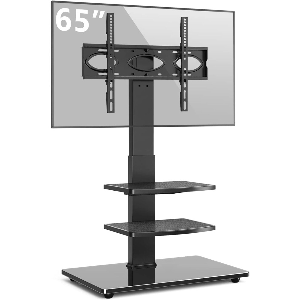 (Large, Black) TV Stand Tall TV Unit for 32 35 40 42 43 49 50 55 58 60 65 70 inch LCD/LED Flat Curved Screen Height Adjustable with 3-Tier Shelves Max VESA