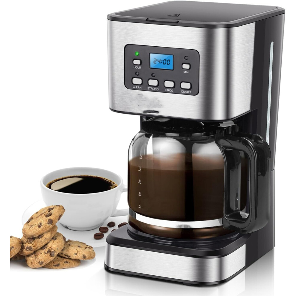 Drip Coffee Maker with Programmable 24hr Timer, Keep Warm & Anti-Drip, Reusable Filter Fast Brewing - Darcy 950W 1.5 L Black Stainless Steel