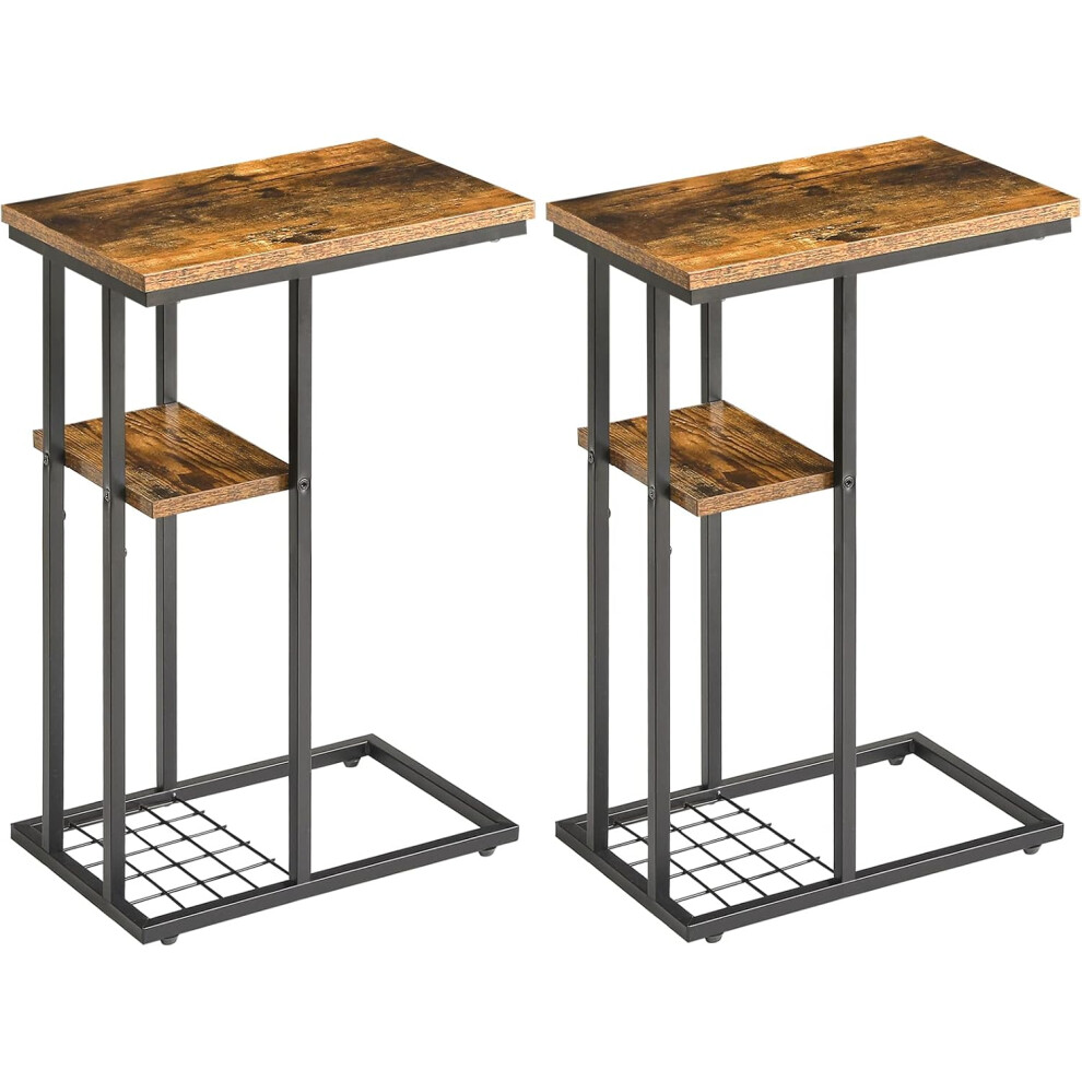 (Vintage Brown, 2) C-shaped coffee table 2, side table for sofa and bed