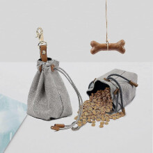 (Grey, One size) Dog Treat Bag, Dog Training Bag, Dog Treat Pouches With Drawstring And Hook Loop, Waterproof Dog Food