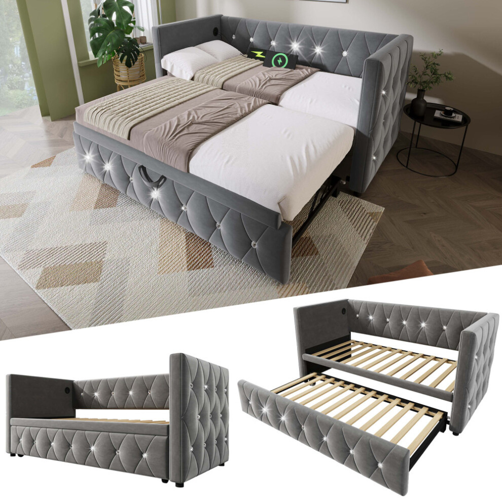 (Grey) Daybed Single Upholstered Bed Sofa Bed