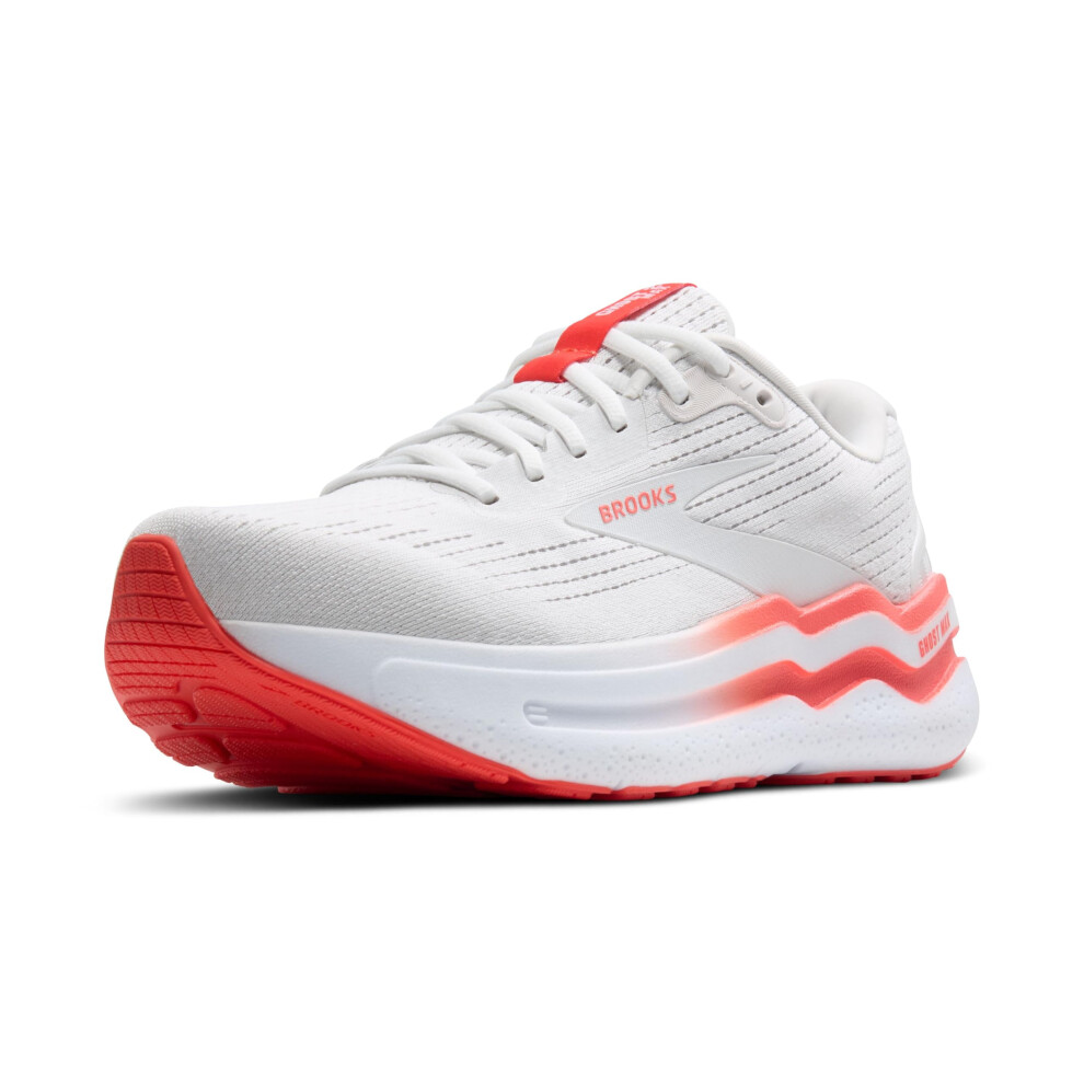 Brooks Womens Ghost Max 2 Neutral Running & Walking Shoe - White/Hot Coral - 9.5 Medium