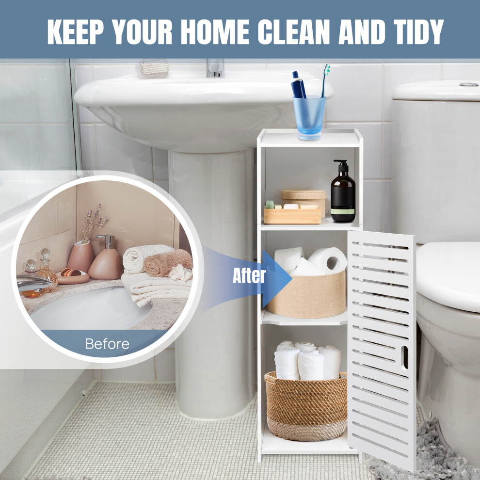 3-Tier Bathroom Floor Cabinet with Door - Freestanding Storage Organizer for Bathroom, Kitchen, Bedroom, Living Room - Compact Shelf Unit